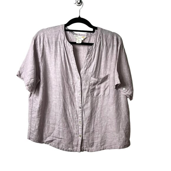 C&C California 100% linen purple button up top women’s large - Picture 1 of 7